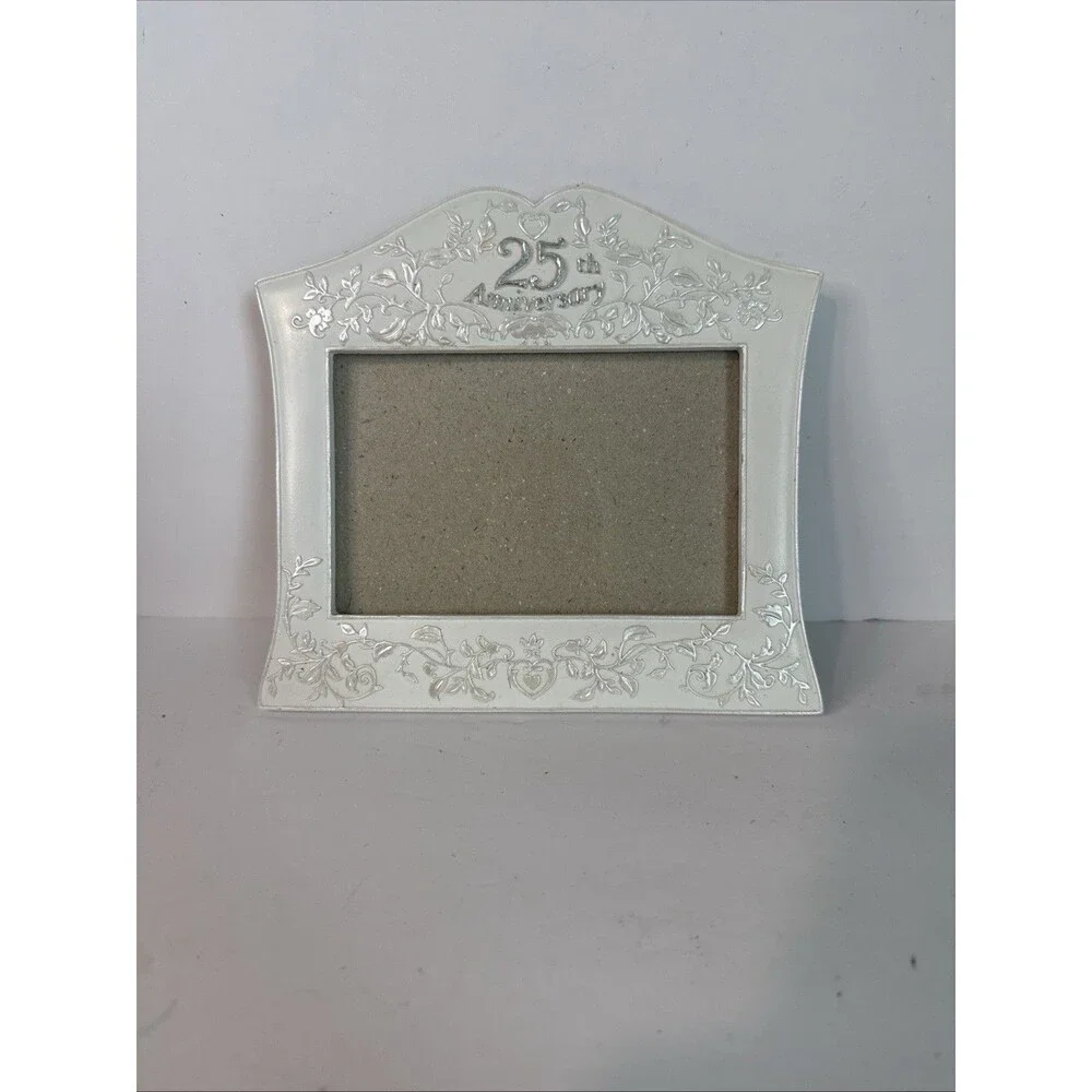 Vintage Malden 4 x 6 Ornate Resin Freestanding 25th Anniversary Photo Frame -